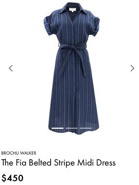 Brochu Walker Navy and White Pinstripe Belted Midi Dress
